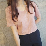 夏季韩国范学生新品纯棉短袖T恤女装宽松粉红色半袖体恤女款上衣