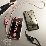 潮牌Supreme iphone6s plus手机壳 苹果64.7情侣镜面硅胶套5S男女