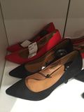 HM H&M 专柜正品 反绒大红色 正红 黑色细跟高跟鞋 女鞋