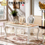 白色天然石材大理石餐桌椅长方形欧式实木黄玉餐桌子