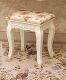 简约现代田园白色玫瑰花梳妆凳矮凳凳子软坐凳实木布艺化妆凳特价