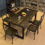 loft美式铁艺实木餐桌 长方形小型会议桌长桌 餐馆咖啡厅桌椅组合