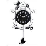 一红摇摆挂钟挂表个性静音时钟客厅欧式石英创意钟表现代小鸟挂表