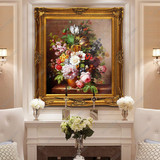 油画客厅欧式花卉装饰画植物花卉餐厅玄关过道竖版有框画欧式