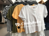 HM H＆M潮女装香港代购专柜正品白色高腰卷边短袖圆领套头T恤夏季