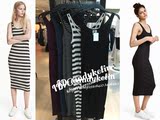 HM香港代购H＆M专柜正品女夏季新黑色酒红色条纹背心裙连衣裙子