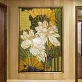 中式荷花莲花卉类马赛克玄关过道客厅背景墙精剪拼图装饰壁画