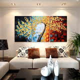 纯手绘油画现代挂画欧式客厅装饰画三联发财树沙发背景墙画无框画