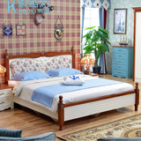 后现代成人床1.51.8米高箱床红橡白橡木床欧式实木床特价软包物流