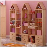 包邮尖顶实木书柜储藏松木储物柜书架可定做简约现代木质书柜