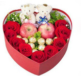 广州鲜花速递圣诞节平安夜红玫瑰巧克力苹果心形礼盒花店生日送花