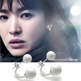 S925纯银天然双面珍珠耳环女韩国小首饰品防过敏耳钉礼物盒子包邮