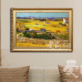 世界名画梵高麦田油画有框装饰画印刷喷绘客厅挂画金色框油画订做