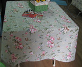 定做餐厅田园盖布桌垫全棉麻印花豆绿色丝宾玫瑰花布料桌布150CM