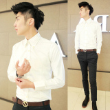 春季白衬衫男长袖修身型青年韩版薄款商务男士衬衣加绒纯色潮男装