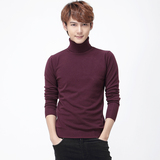 2015冬季最新款 高翻领 毛衣修身男士加厚黑色高领毛衣 男韩版