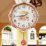 韩式田园玫瑰可爱婚礼小熊时尚创意静音客厅卧室大挂钟时钟表