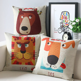 动物脸谱狗熊狮子卡通可爱家居汽车沙发靠垫靠枕办公清新棉麻抱枕