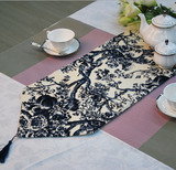 长条装饰布桌布床旗 英伦青瓷蓝色棉麻茶几桌旗1.8m 餐桌垫布柜旗