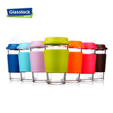 glasslock韩国进口水杯 钢化玻璃情侣杯子透明带盖茶杯创意糖果色