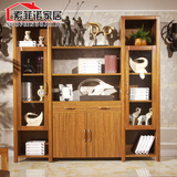 中式实木书柜橱 三四门成人连体书桌柜书架组合乌金木色书房家具