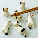 zakka家居日式可爱陶瓷猫咪筷子架筷托可爱餐具6只套装