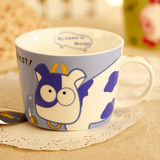 kakikaki 卡通动物宽口汤杯优质陶瓷水杯子创意马克杯儿童牛奶杯
