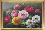 新中式油画手绘客厅装饰画有框画牡丹花挂画花开富贵牡丹花001