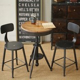 美式乡村做旧铁艺咖啡桌椅圆桌复古实木可升降茶几休闲桌椅套件