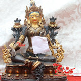 藏传佛教尼泊尔手工打造密宗佛像 紫铜鎏金 绿度母佛像 7寸