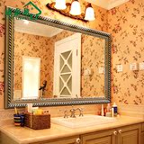 成泰龙 复古防水浴室镜卫浴镜 欧式实木卫生间装饰镜子壁挂 0906