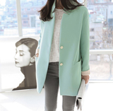 2014新款春装韩版直筒薄荷绿糖果修身小西装 中长款时尚女装外套