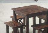 特价火烧木餐桌凳子小方凳面馆桌椅户外实木碳化桌椅套件