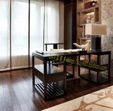新中式东南亚老榆木电脑桌办公桌会所酒店家具 定制书桌QAY家居