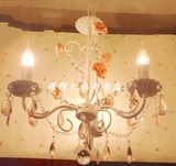 包邮创意欧式铁艺田园水晶吊灯三头餐厅灯饭厅灯儿童公主卧室灯具