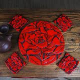 家居装饰品摆件 创意客厅装饰厨房摆设 仿古红色圆形餐桌餐垫杯垫