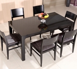 黑色钢化玻璃 餐桌椅子组合简约现代创意方桌餐台时尚小户型饭桌