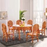 现代中式田园饭厅藤椅餐桌家具 休闲藤餐桌椅组合6人简约圆桌饭桌