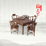 红木茶桌 鸡翅木家具 中式雕花茶台 三角椅鸡翅木泡茶桌组合6件套