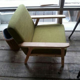 德明斯 特惠日式单人双人布艺沙发 客房咖啡厅椅子 原木皮艺沙发