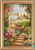 地中海风格 欧式油画客厅装饰画 手绘花园景 风景有框画 玄关壁画