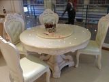 天然大理石餐桌欧式实木雕花餐桌天然进口白玉大理石圆桌椅组合