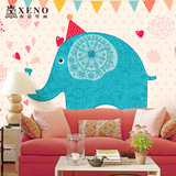 西诺大型壁画 儿童房墙纸 卧室床头背景墙卡通壁纸 可爱大象