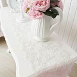 BeautyDream韩式公主蕾丝水晶吊坠餐桌旗桌布欧式白色简约茶几旗