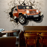 汽车破墙3D个性墙纸办公室餐厅酒吧壁纸电视背景无缝大型壁画684