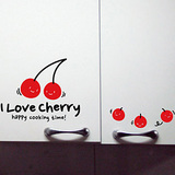 可爱樱桃 卡通橱柜厨房温馨冰箱贴玻璃贴强贴防水彩语墙贴纸dw