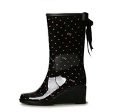出口日本VIVI 中筒坡跟 粉点结拉链绑带 水鞋/雨鞋/雨靴