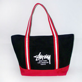 欧美时尚潮流STUSSY品牌手提包环保手挽袋休闲购物袋：黑色配红白