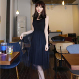 春夏新款韩版波西米亚莫代尔连衣裙网纱针织吊带背心套装半身长裙