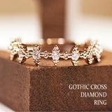日本代购哥特式复古十字架钻石皇冠18K黄金白金玫瑰金女戒指叠戴